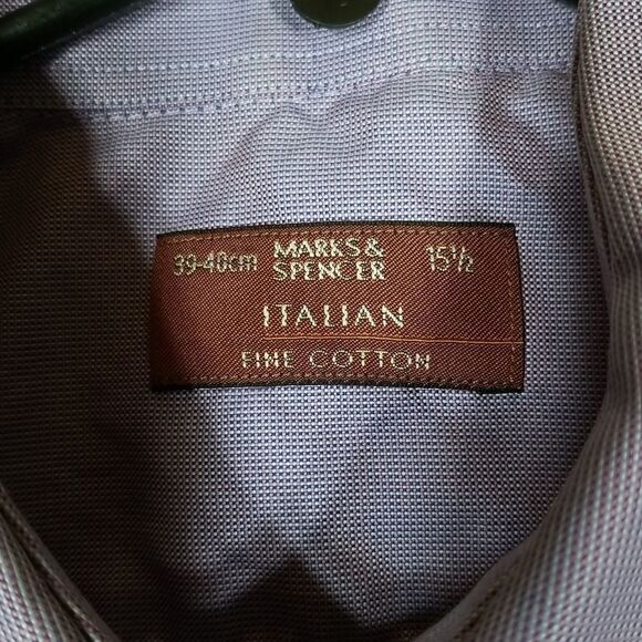 Marks & Spencer Shirt Men's Button Down 15.5 Long Sleeve Purple 100% Cotton - Picture 6 of 10